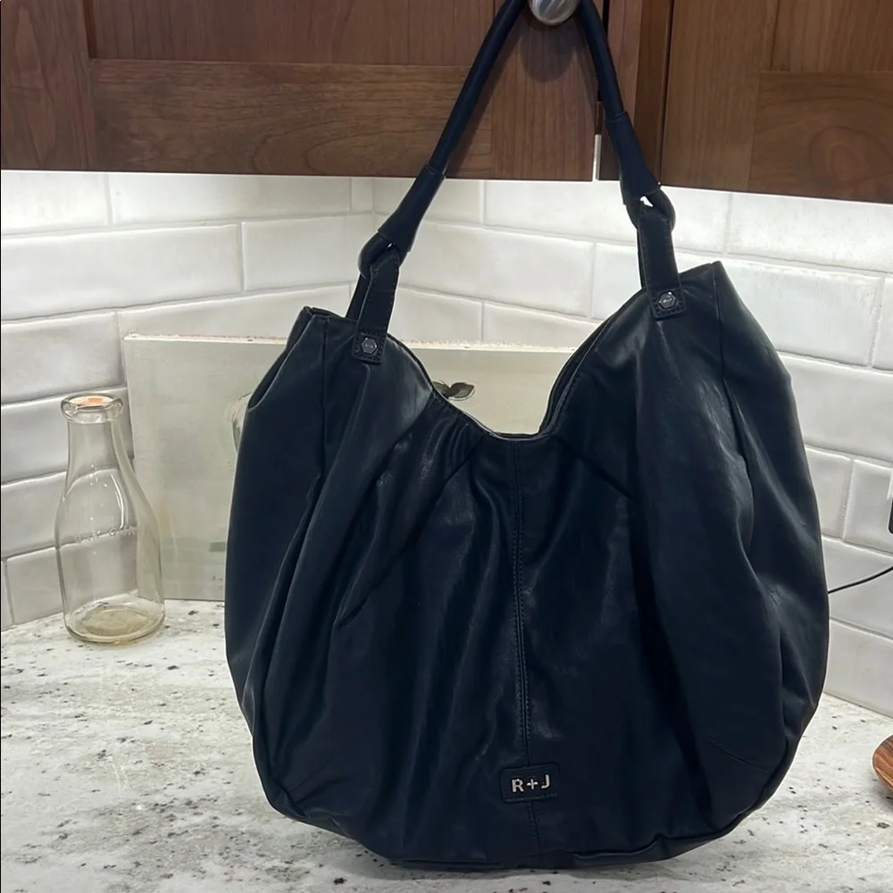 R+J Black Hobo Vegan Leather Women's Bag
